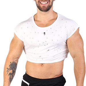 JJ Malibu Fun Party Wear Ripped Capped Sleeve Crop Top (NWOT)